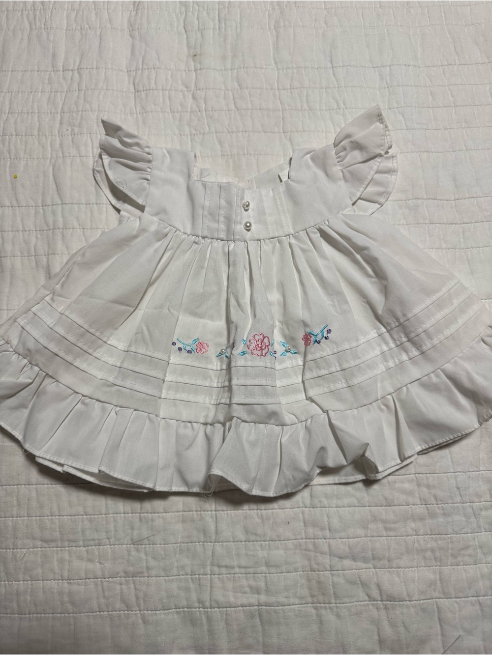 White Ruffle Baby Girl Top with Floral Embroidery